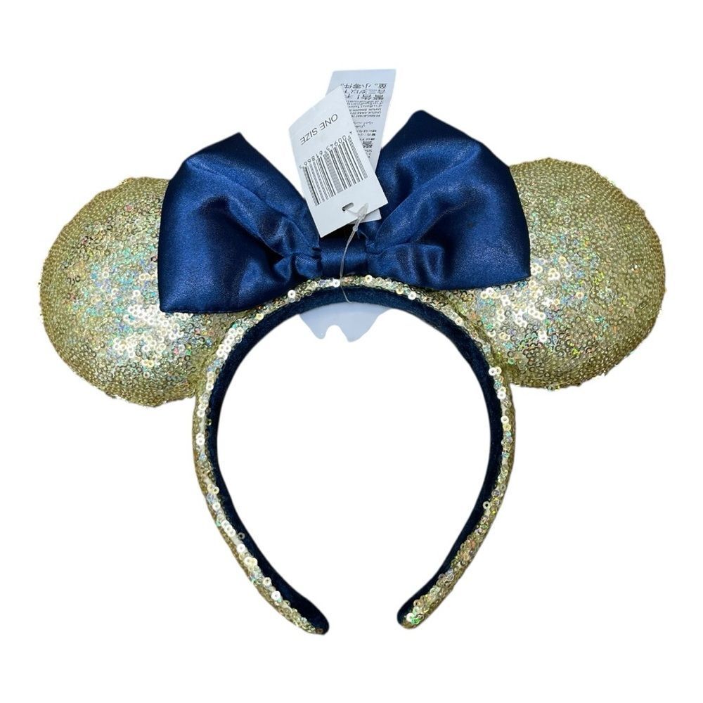 NWT Disney Gold Shimmer Blue Bow WDW 50th Iridescent Minnie Mouse Ears Headband
